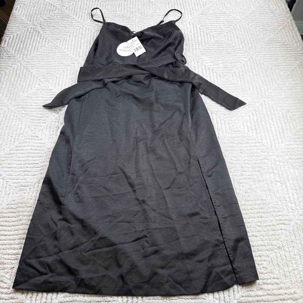 Lost + Wander Chase The Night Cowl Midi Dress Womenst S Black Satin Cocktail LBD